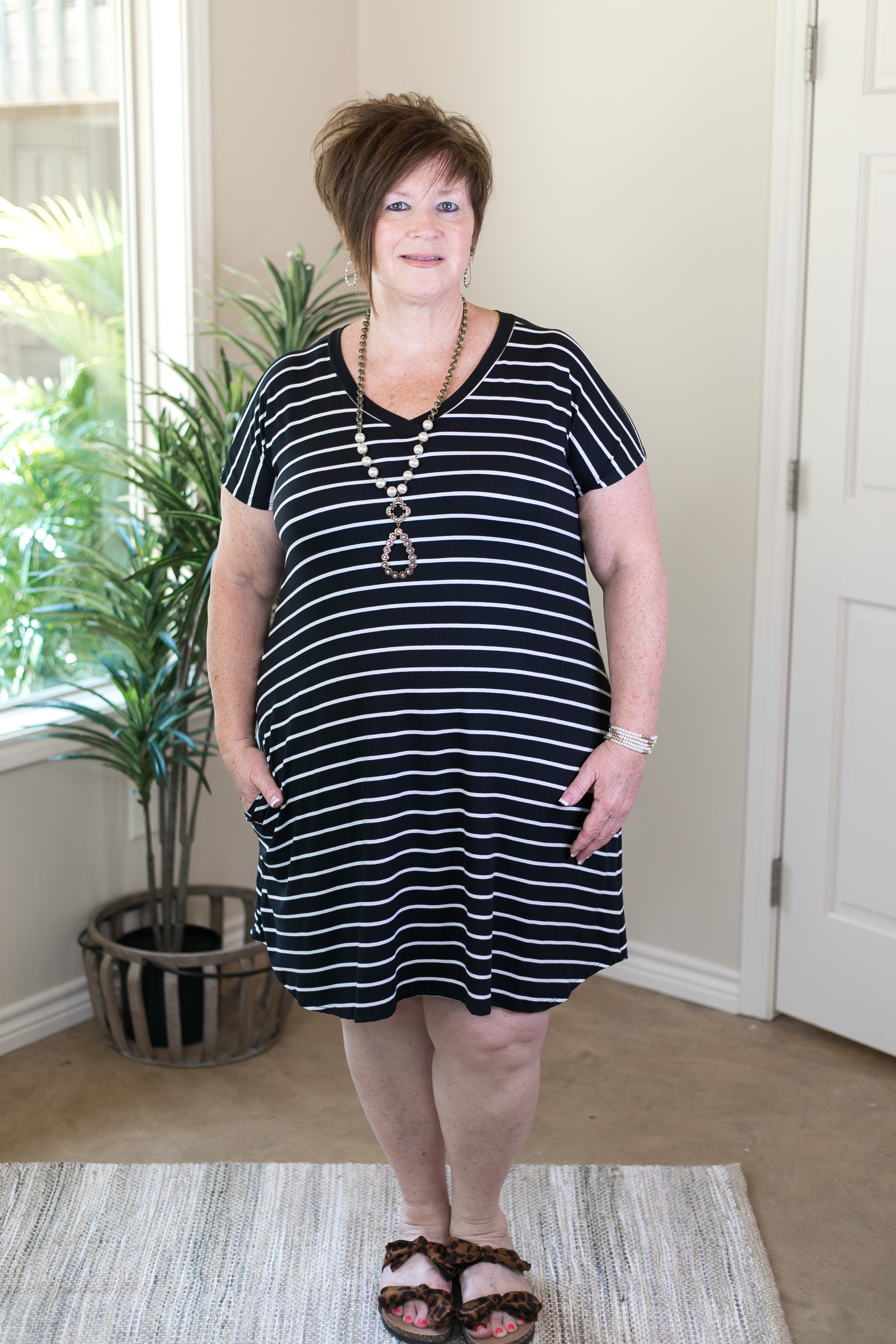 Last Chance Size Small | Beyond Reason Stripe Tee Shirt Dress in Black - Giddy Up Glamour Boutique