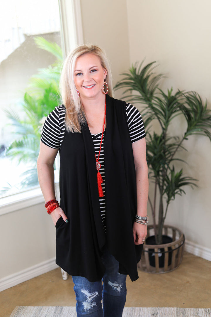 In Line With Style Solid Vest in Black - Giddy Up Glamour Boutique