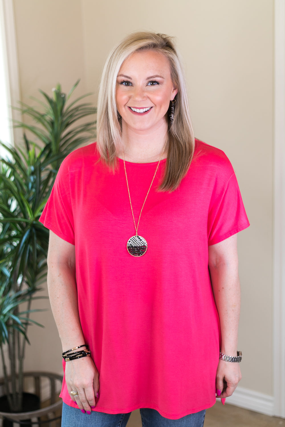 Last Chance Size Small | Everyday Basics Drop Sleeve Solid Piko Top in Coral - Giddy Up Glamour Boutique
