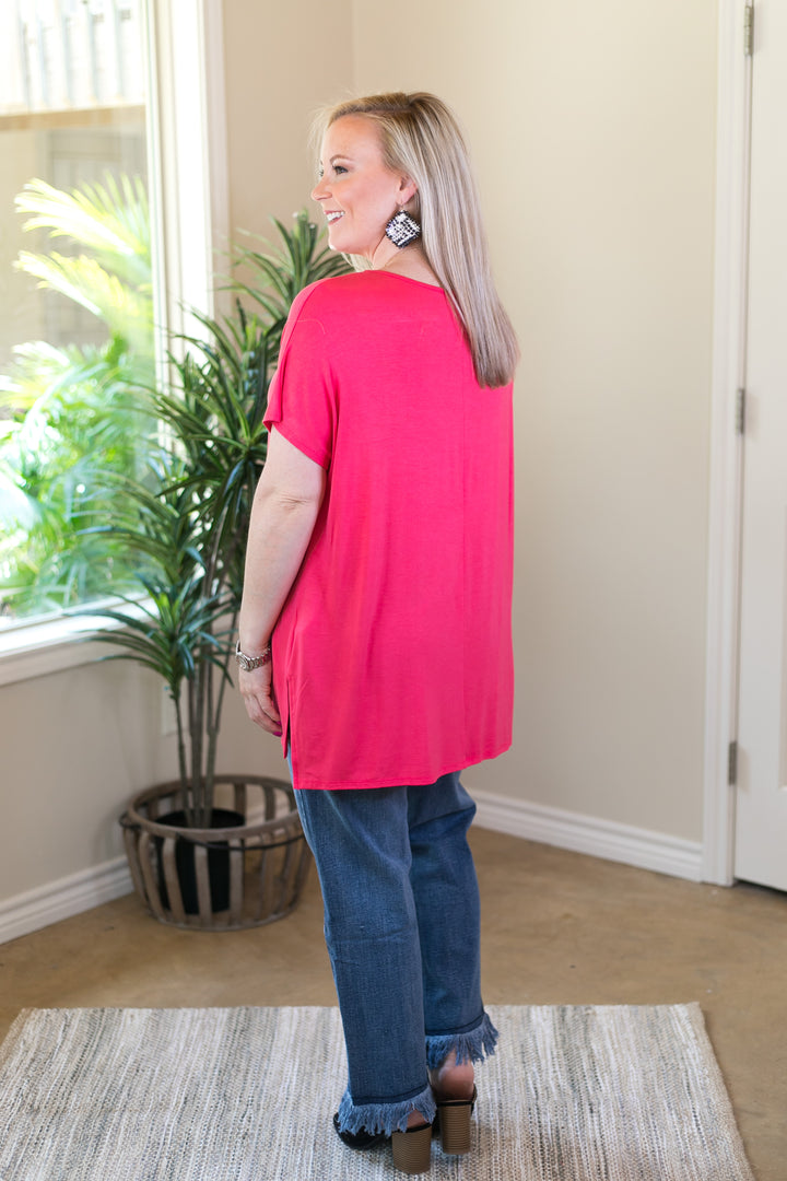 Last Chance Size Small | Everyday Basics Drop Sleeve Solid Piko Top in Coral - Giddy Up Glamour Boutique