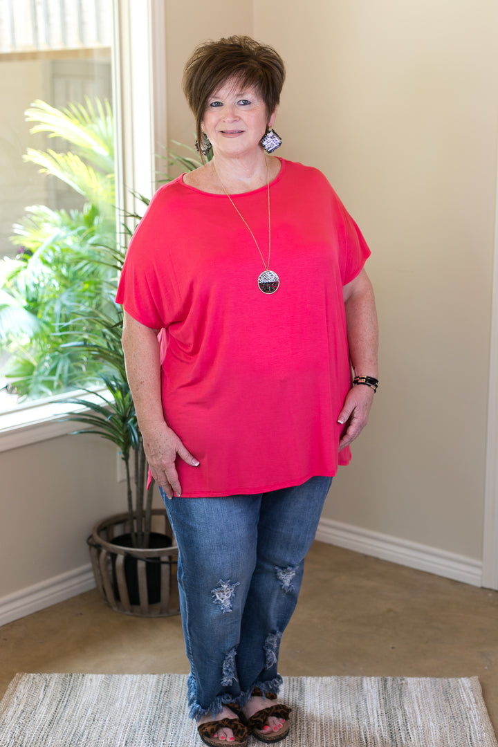 Last Chance Size Small | Everyday Basics Drop Sleeve Solid Piko Top in Coral - Giddy Up Glamour Boutique