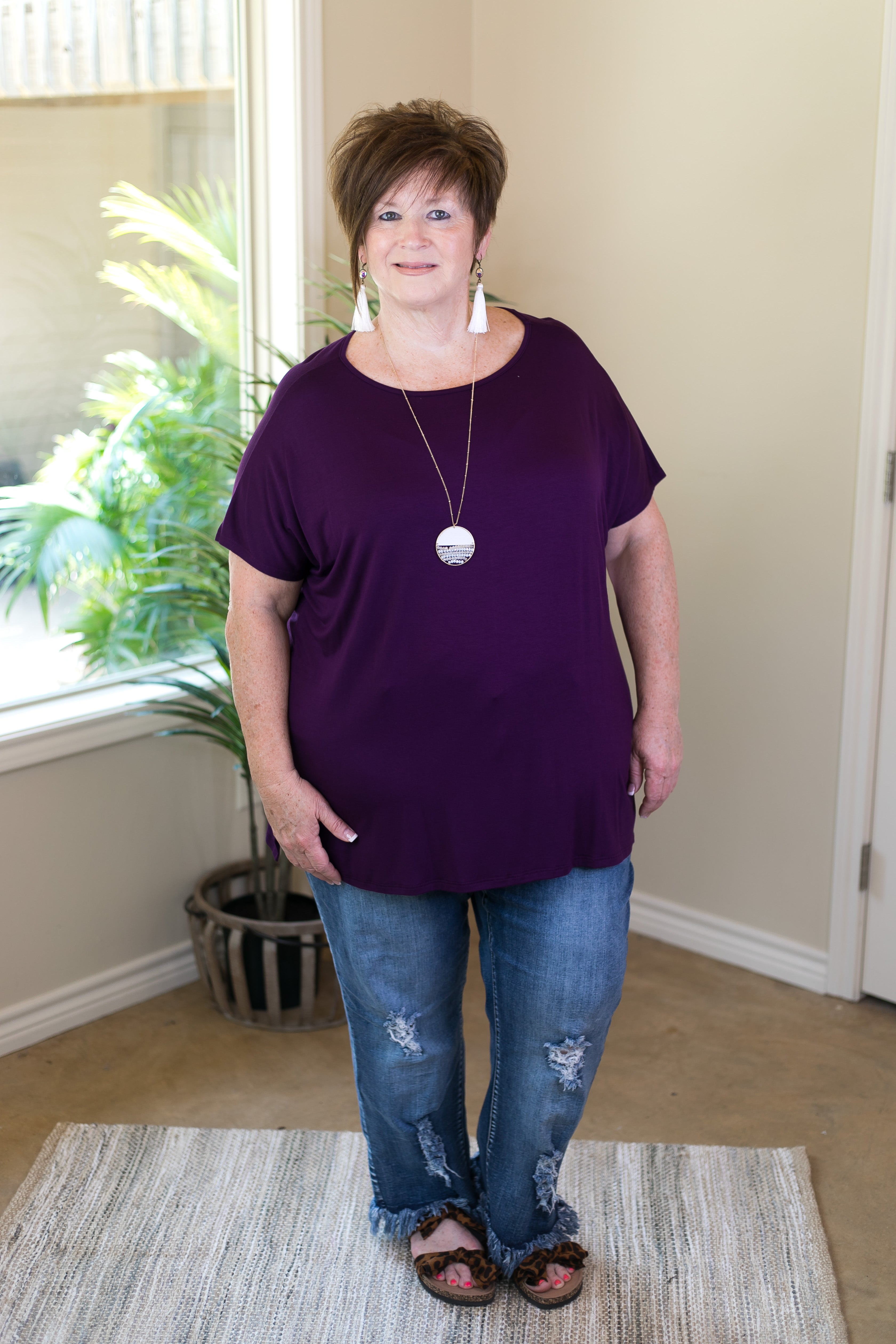 Last Chance Size Small | Everyday Basics Drop Sleeve Solid Piko Top in Purple - Giddy Up Glamour Boutique