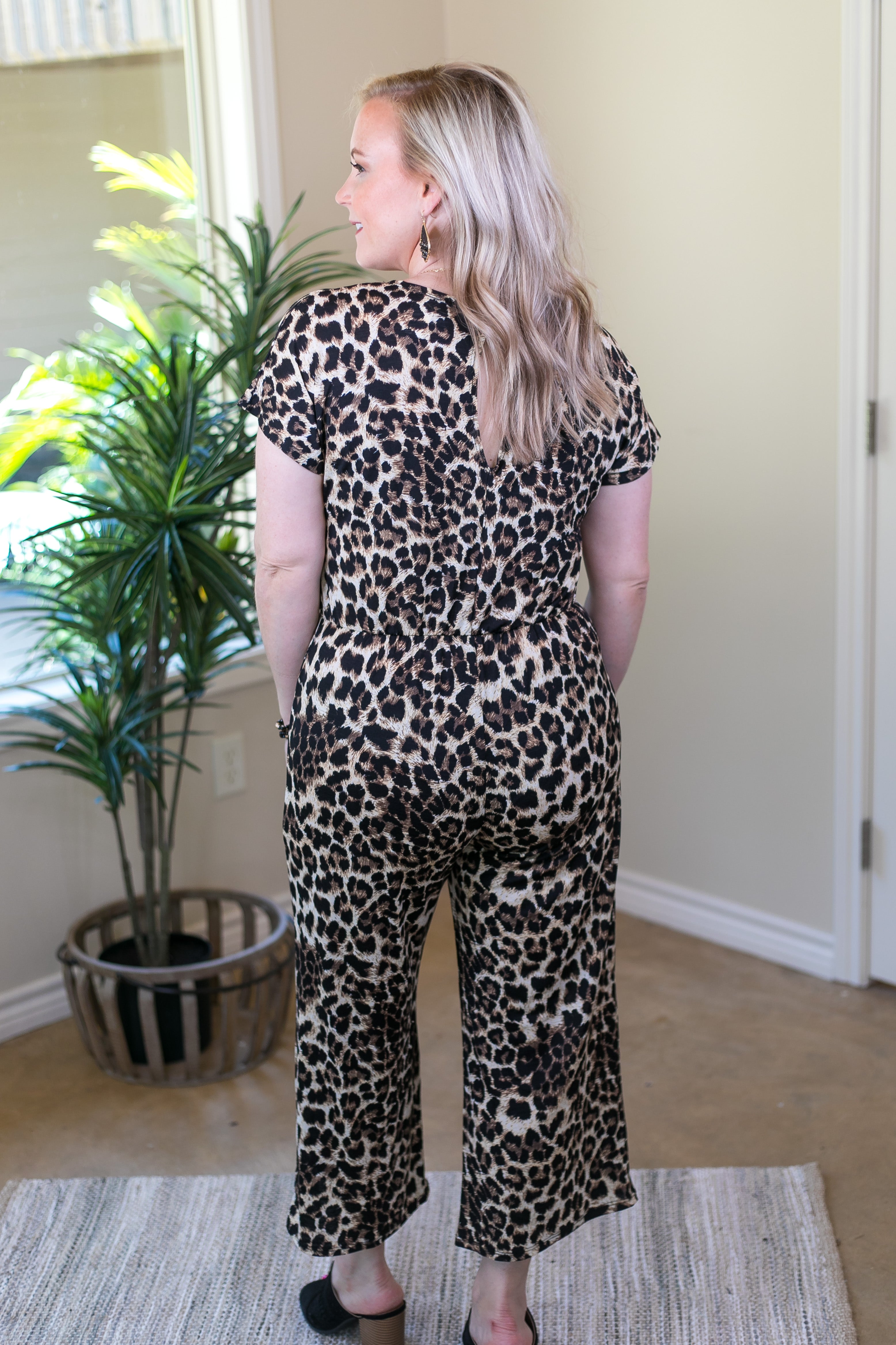 Find My Love Short Sleeve Jumpsuit Romper in Leopard - Giddy Up Glamour Boutique