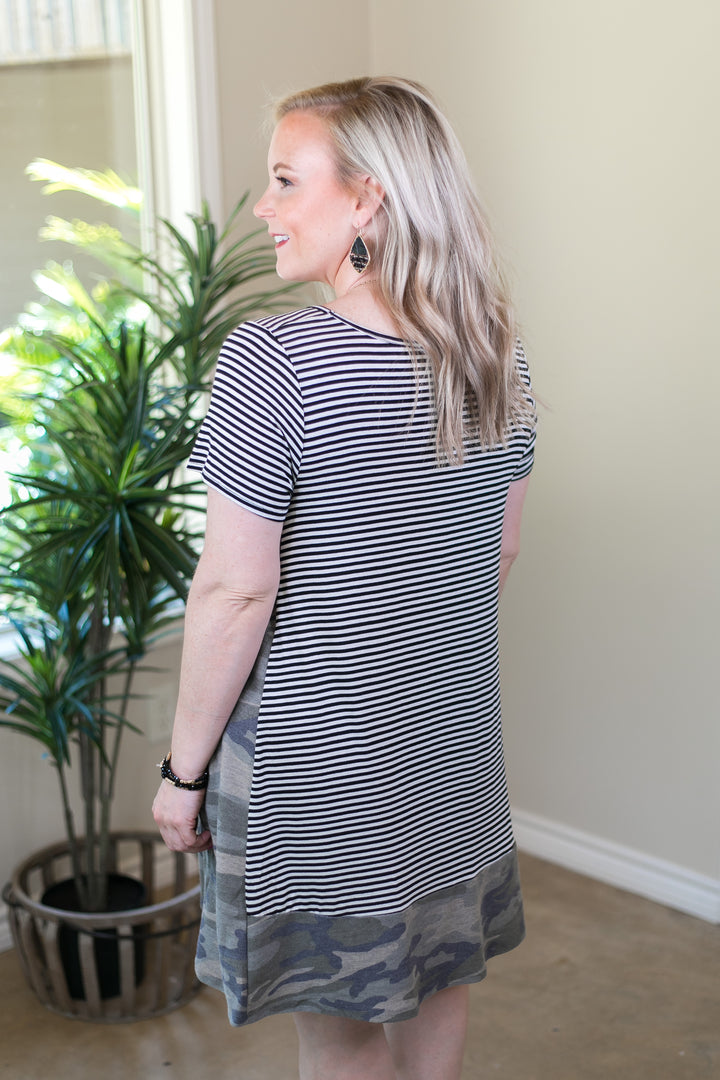 Last Chance Size Small & Medium | It's My Way Stripe and Vintage Camouflage Dress - Giddy Up Glamour Boutique