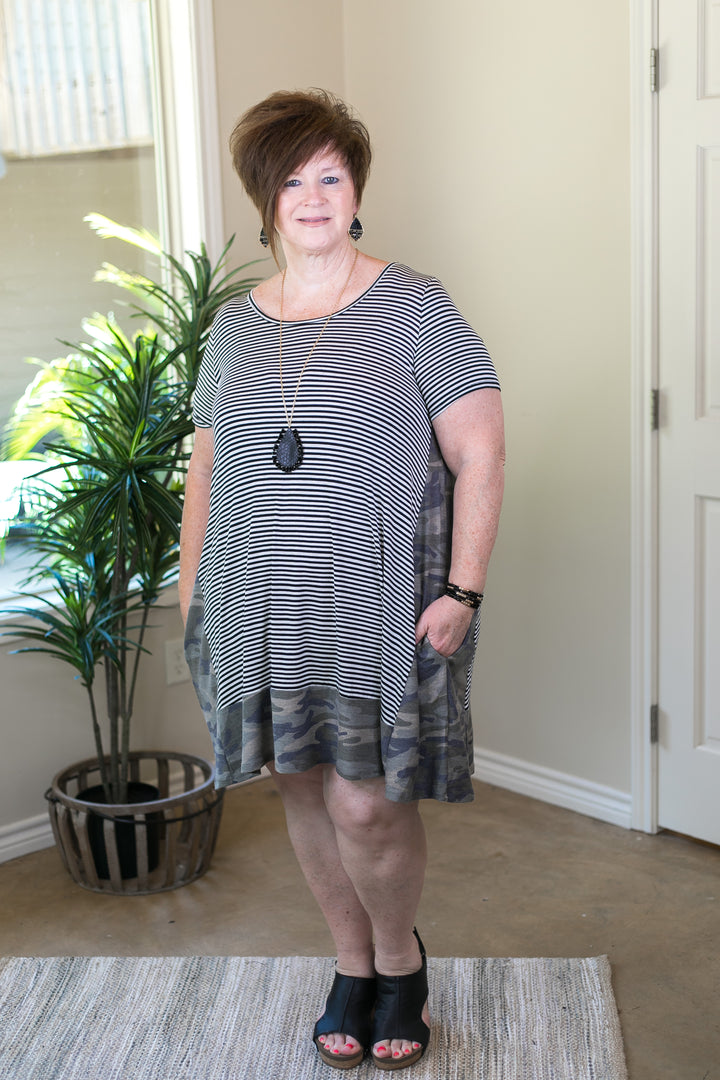 Last Chance Size Small & Medium | It's My Way Stripe and Vintage Camouflage Dress - Giddy Up Glamour Boutique