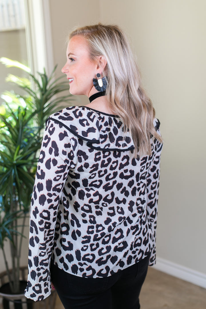Last Chance Size Small & Med. | Light Me Up Leopard Top with Ruffle Collar in Ivory - Giddy Up Glamour Boutique