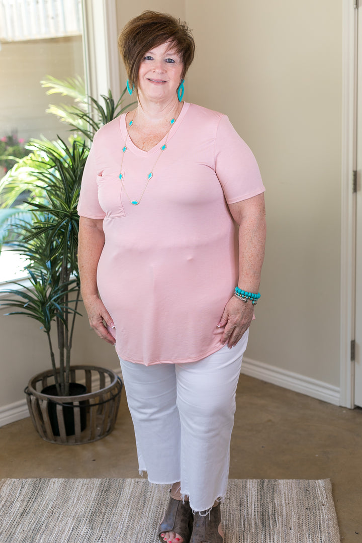 Just Right Short Sleeve Pocket Tee in Blush Pink - Giddy Up Glamour Boutique