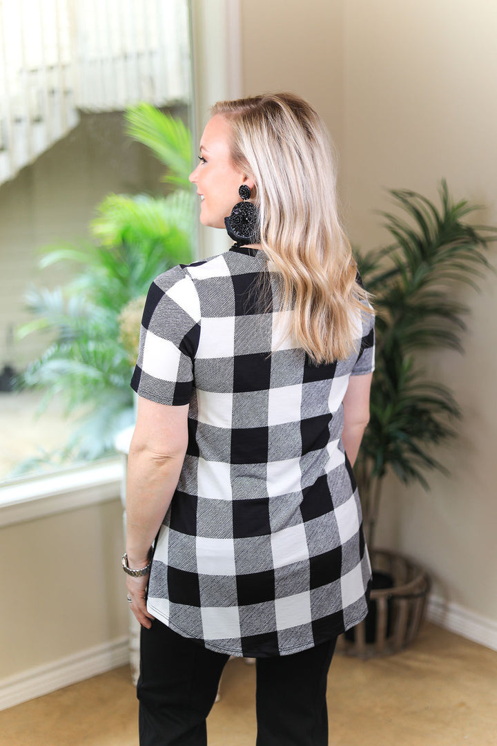Last Chance Size Small & Medium | Just Right Short Sleeve Buffalo Plaid Print Pocket Tee in White - Giddy Up Glamour Boutique