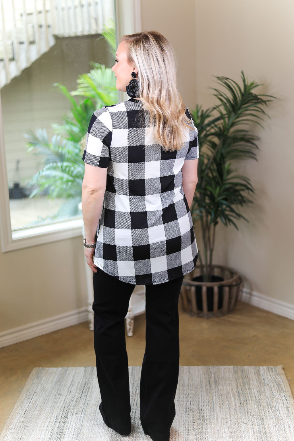 Last Chance Size Small & Medium | Just Right Short Sleeve Buffalo Plaid Print Pocket Tee in White - Giddy Up Glamour Boutique