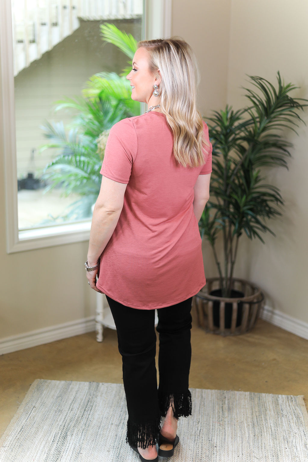 Last Chance Size Small | Just Right Solid Short Sleeve Pocket Tee in Mauve Pink - Giddy Up Glamour Boutique