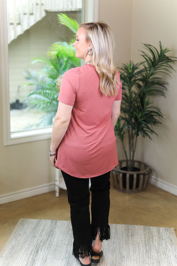 Last Chance Size Small | Just Right Solid Short Sleeve Pocket Tee in Mauve Pink - Giddy Up Glamour Boutique