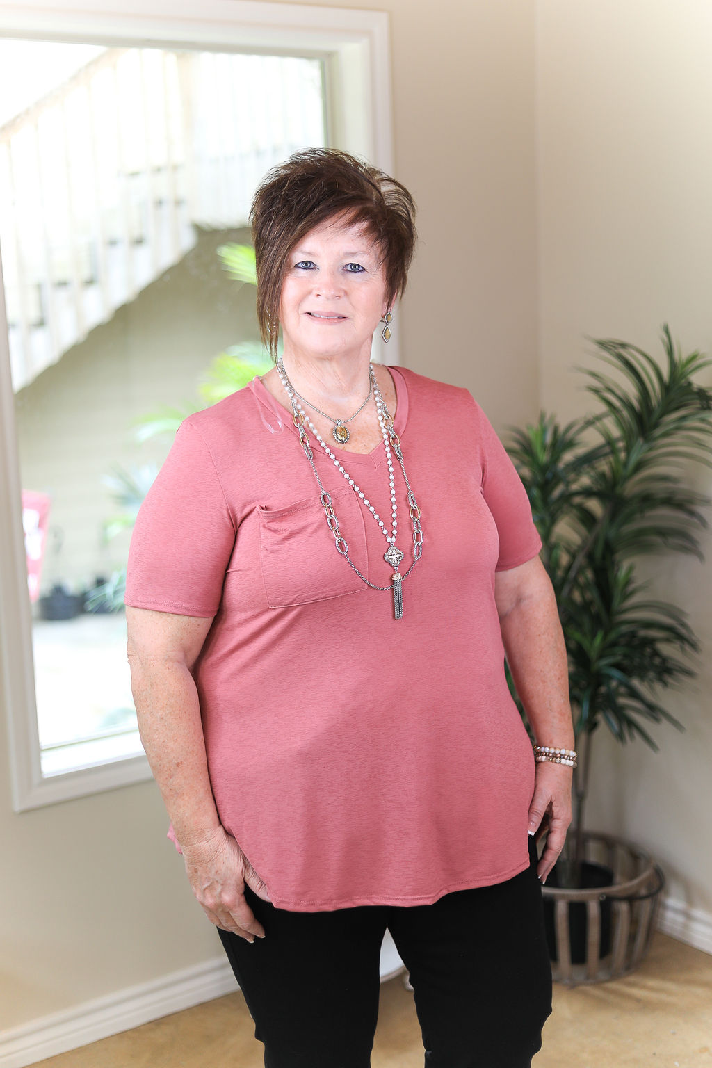 Last Chance Size Small | Just Right Solid Short Sleeve Pocket Tee in Mauve Pink - Giddy Up Glamour Boutique