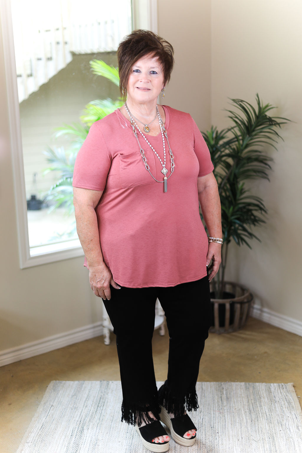 Last Chance Size Small | Just Right Solid Short Sleeve Pocket Tee in Mauve Pink - Giddy Up Glamour Boutique