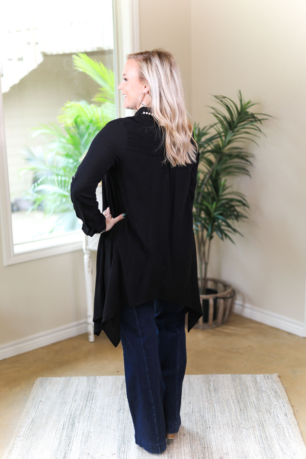Last Chance Size Small & Medium | Right Impression Linen Button Up Handkerchief Tunic in Black - Giddy Up Glamour Boutique