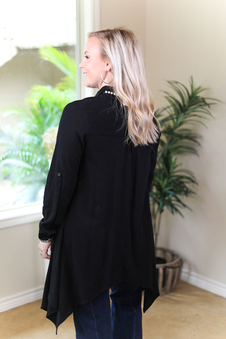 Last Chance Size Small & Medium | Right Impression Linen Button Up Handkerchief Tunic in Black - Giddy Up Glamour Boutique