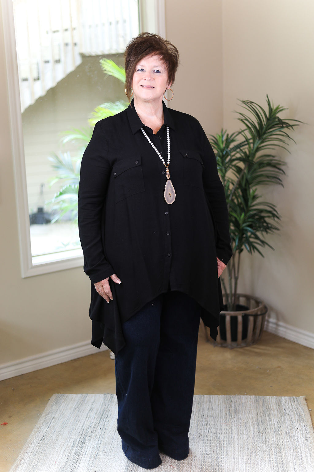 Last Chance Size Small & Medium | Right Impression Linen Button Up Handkerchief Tunic in Black - Giddy Up Glamour Boutique