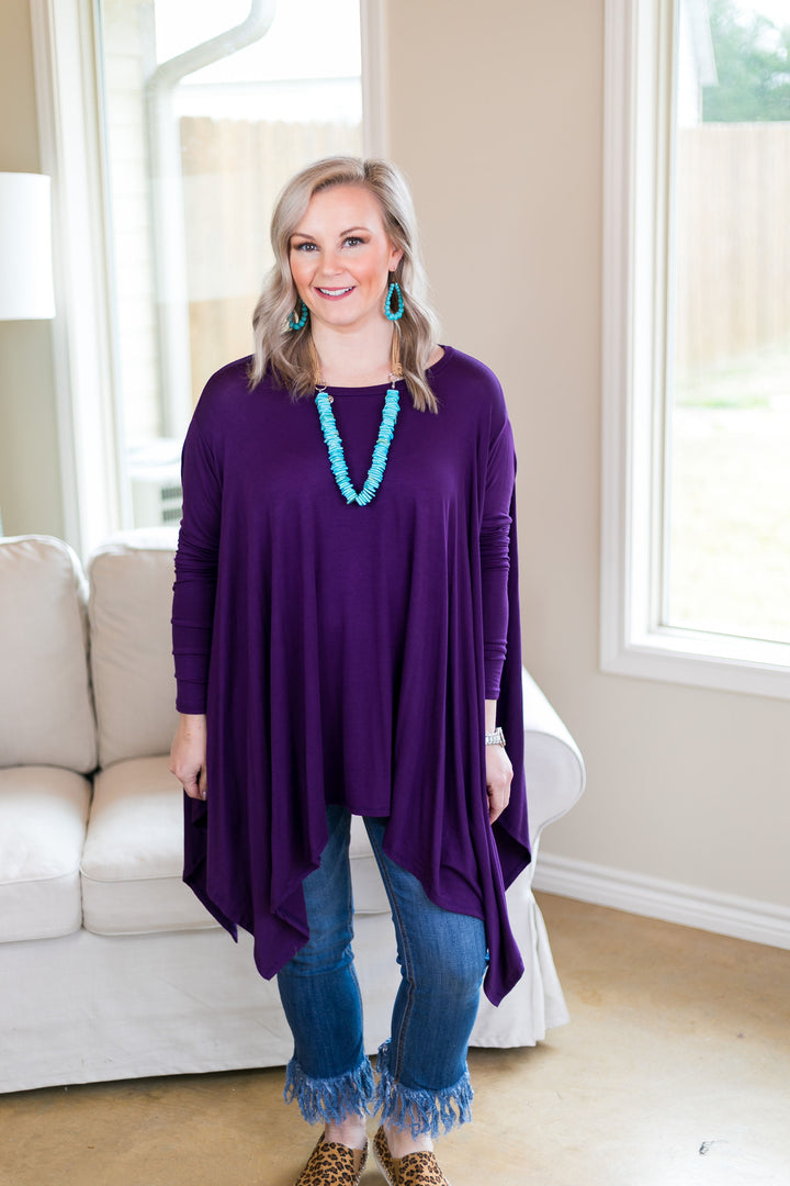Last Chance Size Small & Med. | Perfect Getaway Handkerchief Top in Purple (Oversized) - Giddy Up Glamour Boutique