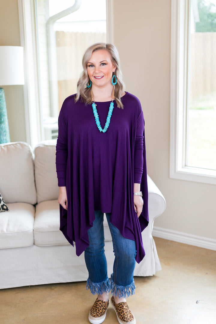 Last Chance Size Small & Med. | Perfect Getaway Handkerchief Top in Purple (Oversized) - Giddy Up Glamour Boutique