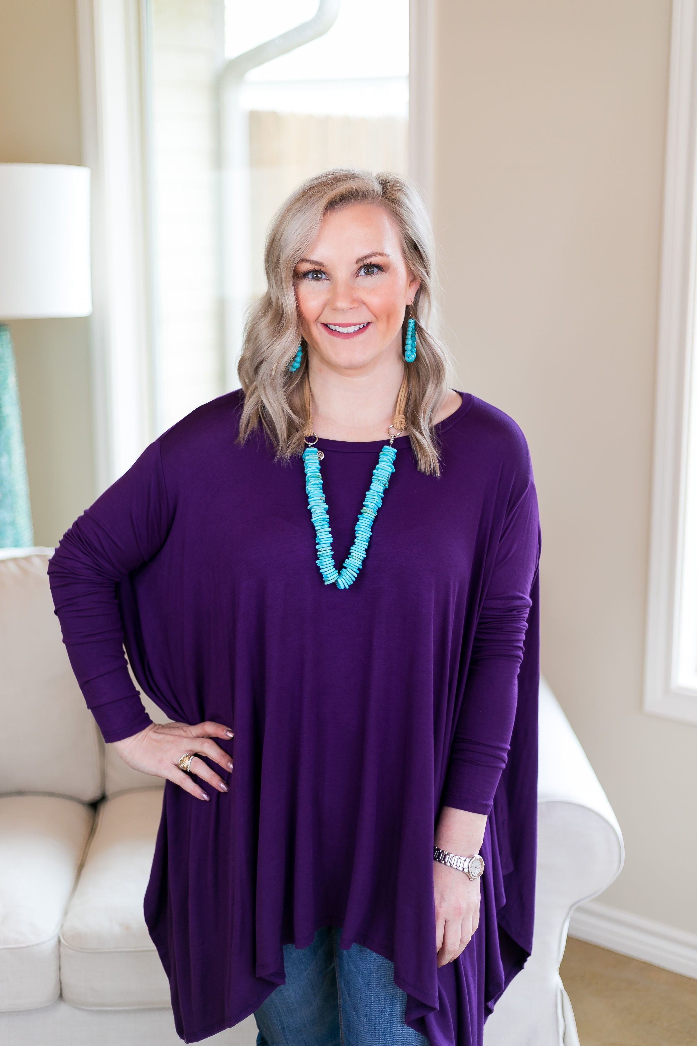 Last Chance Size Small & Med. | Perfect Getaway Handkerchief Top in Purple (Oversized) - Giddy Up Glamour Boutique