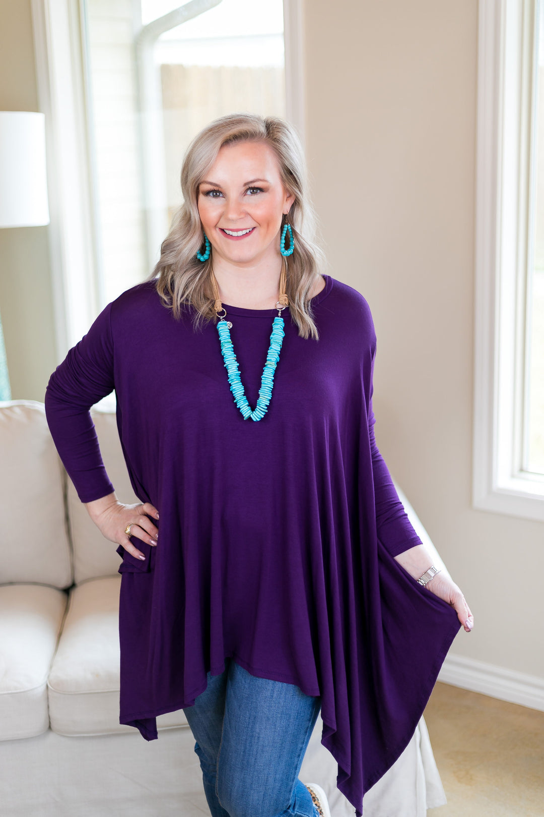 Last Chance Size Small & Med. | Perfect Getaway Handkerchief Top in Purple (Oversized) - Giddy Up Glamour Boutique