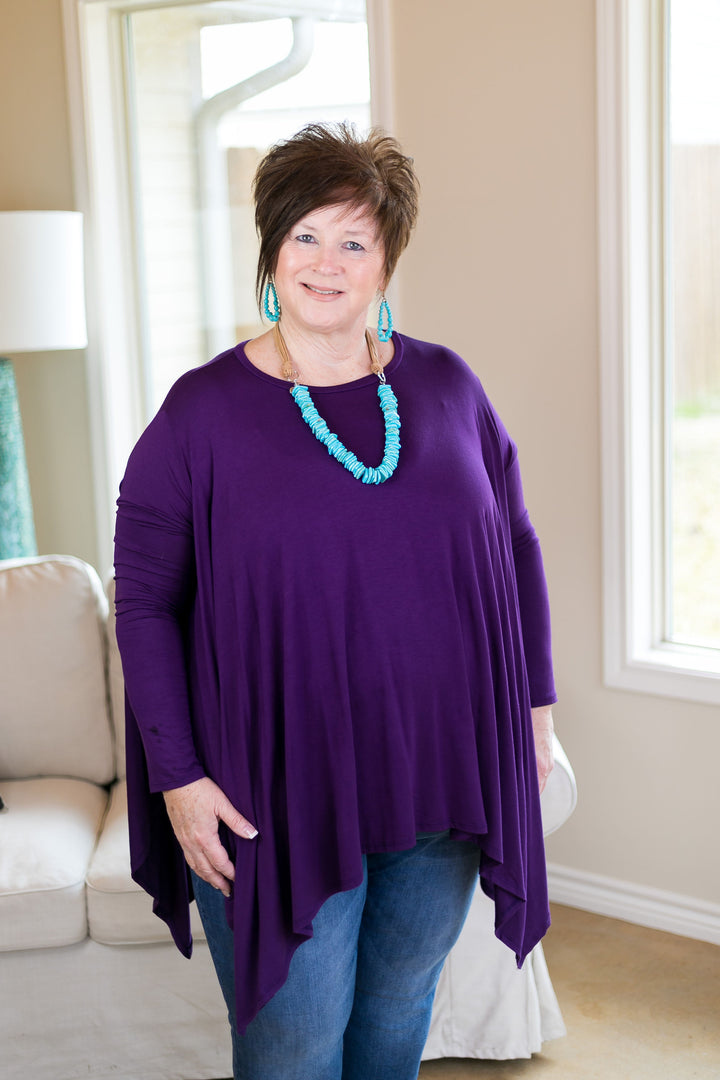 Last Chance Size Small & Med. | Perfect Getaway Handkerchief Top in Purple (Oversized) - Giddy Up Glamour Boutique