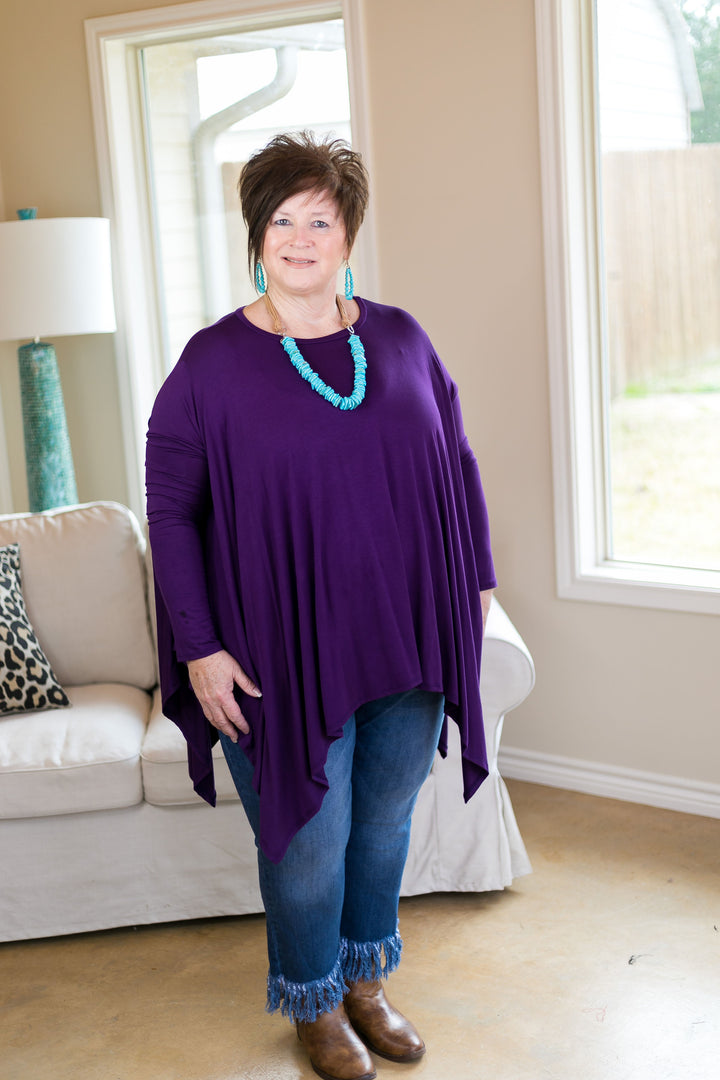 Last Chance Size Small & Med. | Perfect Getaway Handkerchief Top in Purple (Oversized) - Giddy Up Glamour Boutique