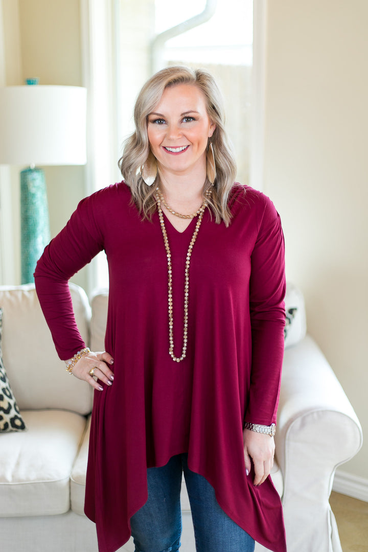 These Days Handkerchief Tunic in Maroon - Giddy Up Glamour Boutique