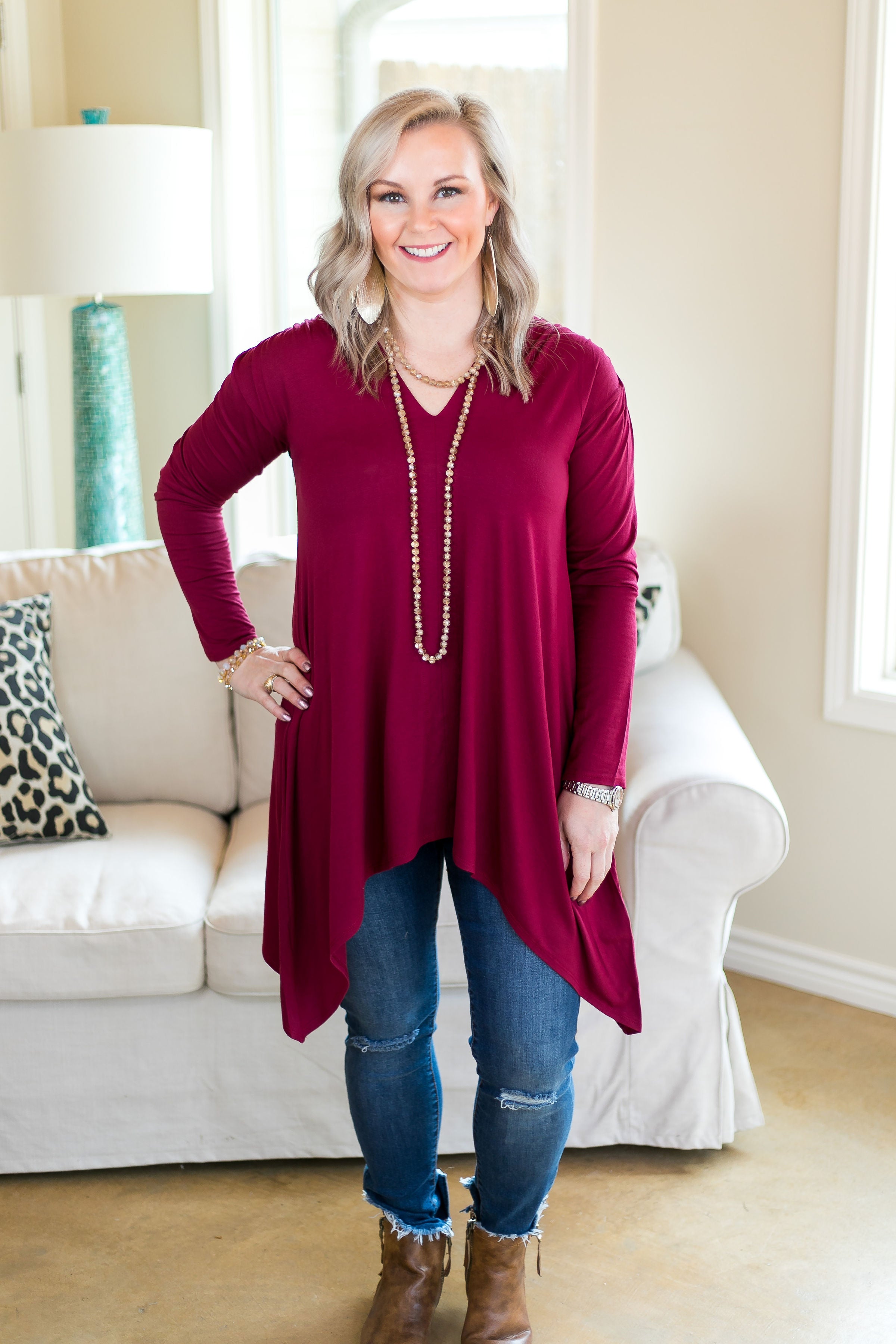 These Days Handkerchief Tunic in Maroon - Giddy Up Glamour Boutique