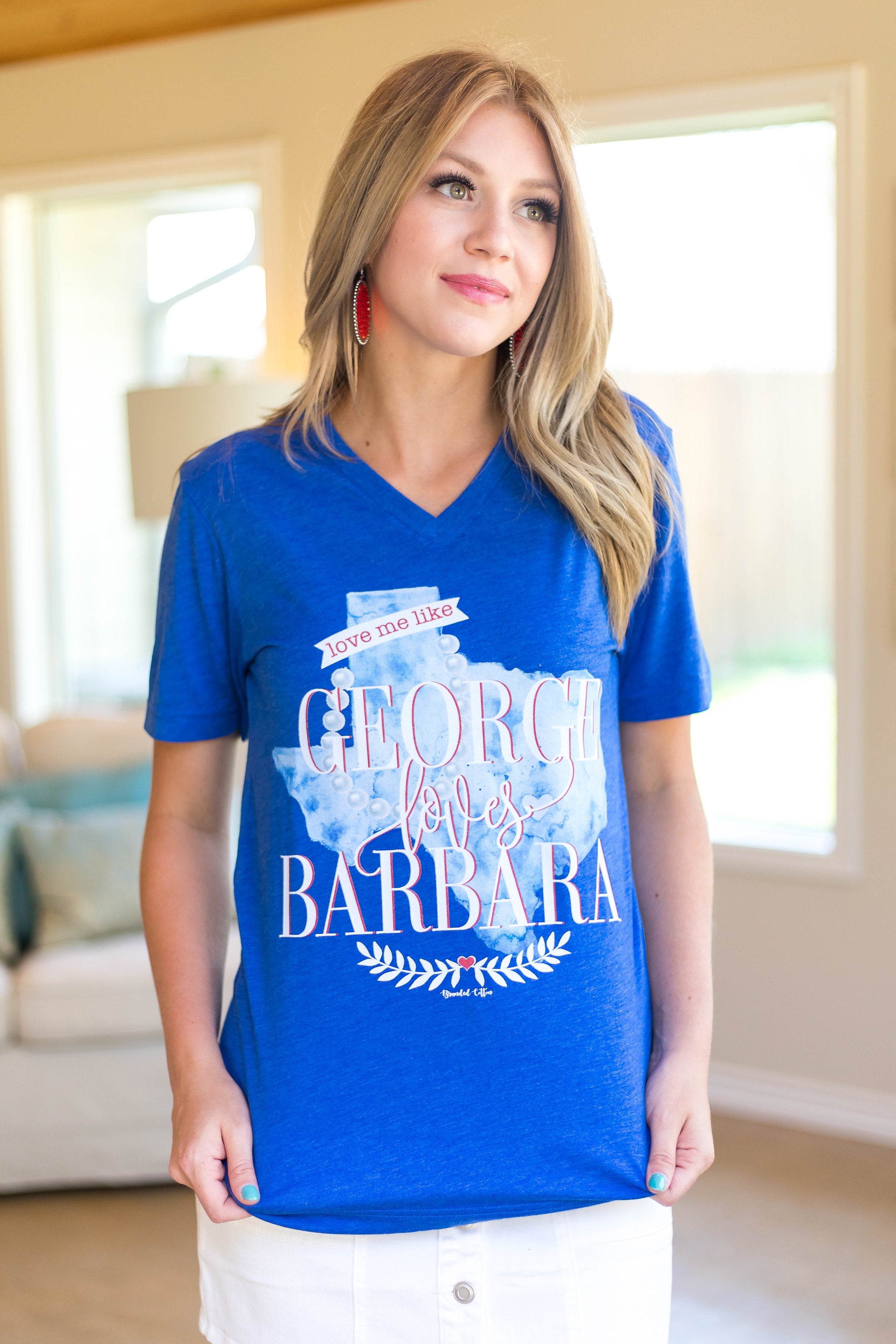 Last Chance Size Small | Love Me Like George Loves Barbara Short Sleeve Tee Shirt in Royal Blue - Giddy Up Glamour Boutique