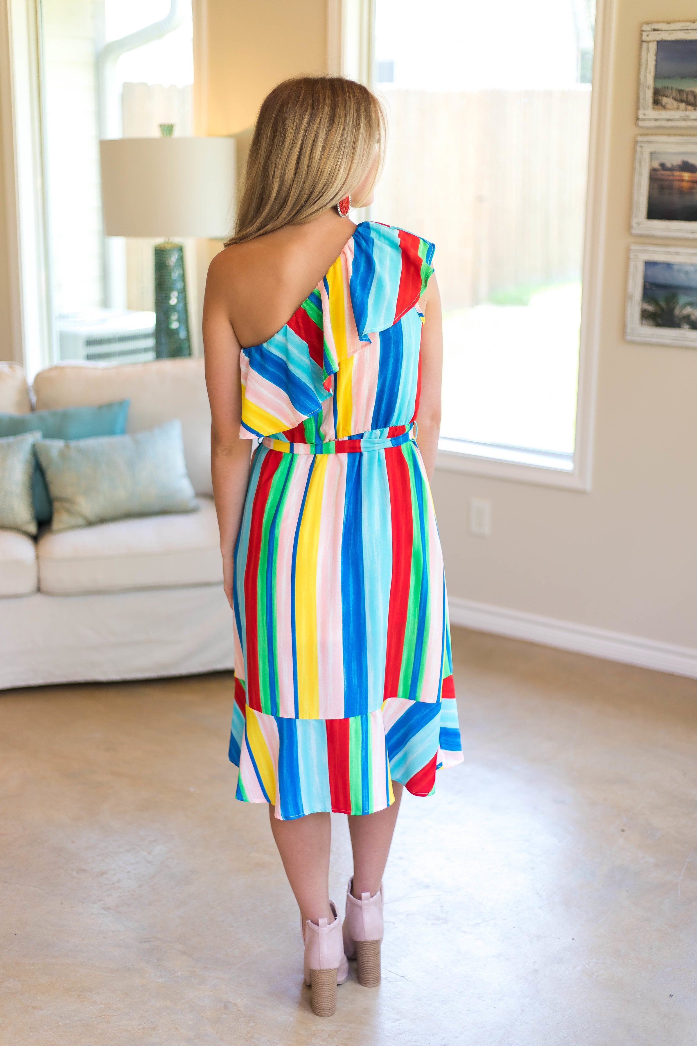 World of Color Multi Color One Shoulder Dress - Giddy Up Glamour Boutique