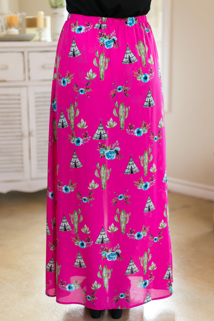One in a Million Tee Pee and Cactus Maxi Skort in Hot Pink - Giddy Up Glamour Boutique