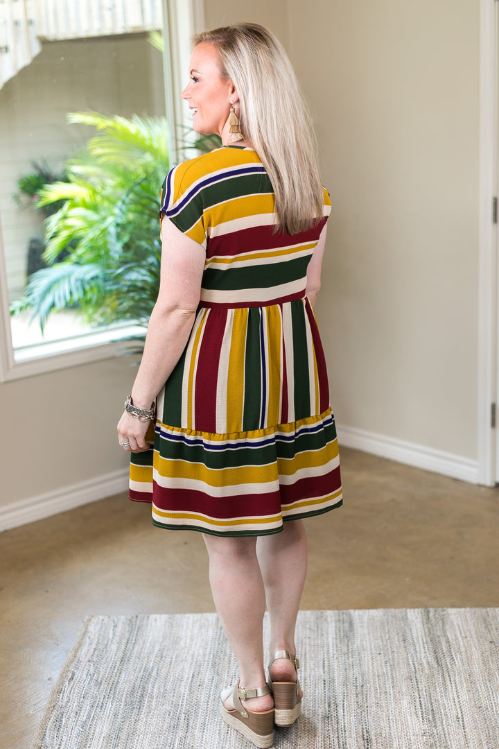 Going To Be Good V Neck Stripe Babydoll Dress in Mustard Yellow - Giddy Up Glamour Boutique