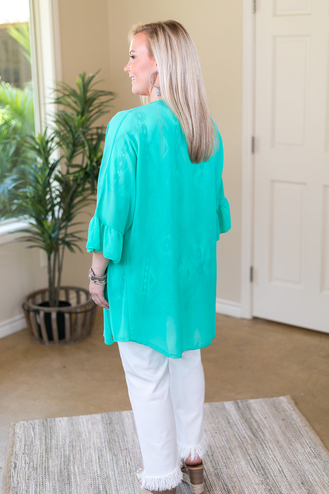 Tell Me About It Sheer Kimono with Ruffle Sleeves in Mint - Giddy Up Glamour Boutique