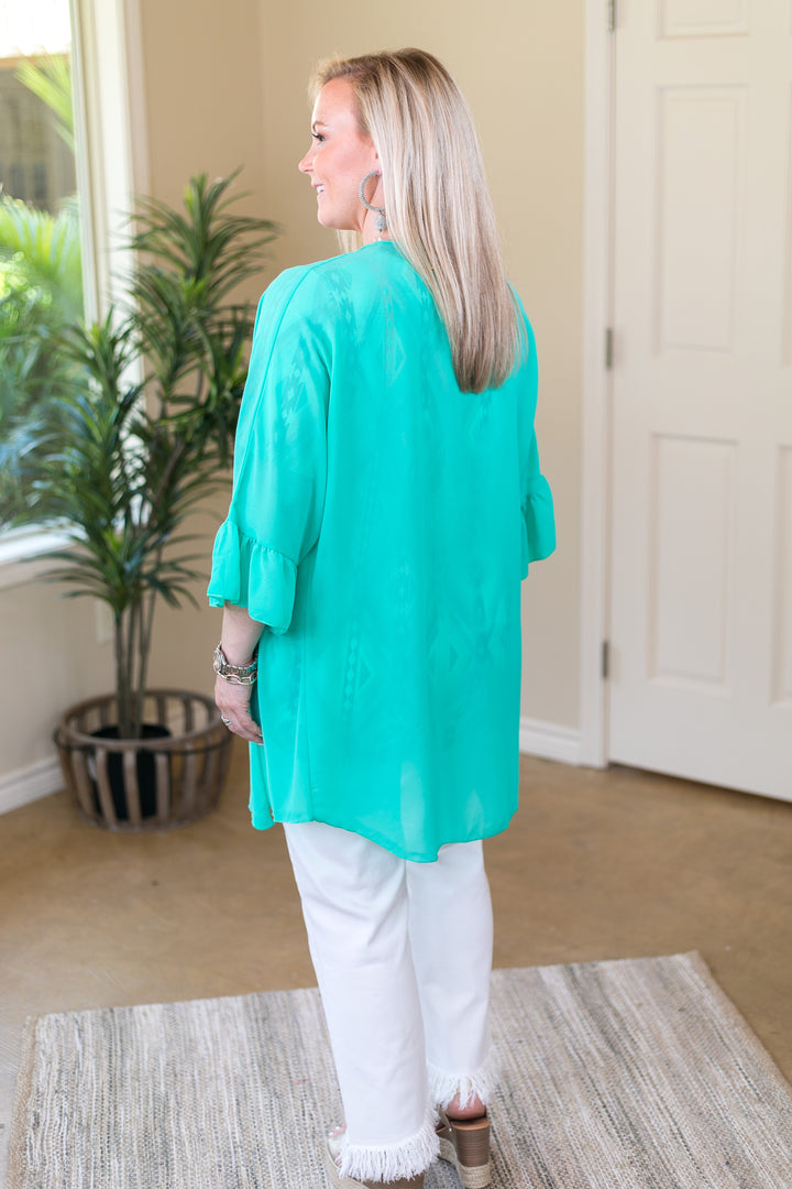 Tell Me About It Sheer Kimono with Ruffle Sleeves in Mint - Giddy Up Glamour Boutique