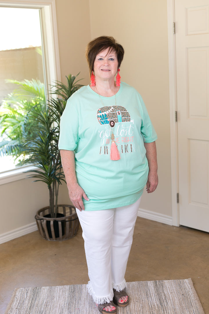 Get Lost In The Right Direction Camper Short Sleeve Tee Shirt in Mint - Giddy Up Glamour Boutique