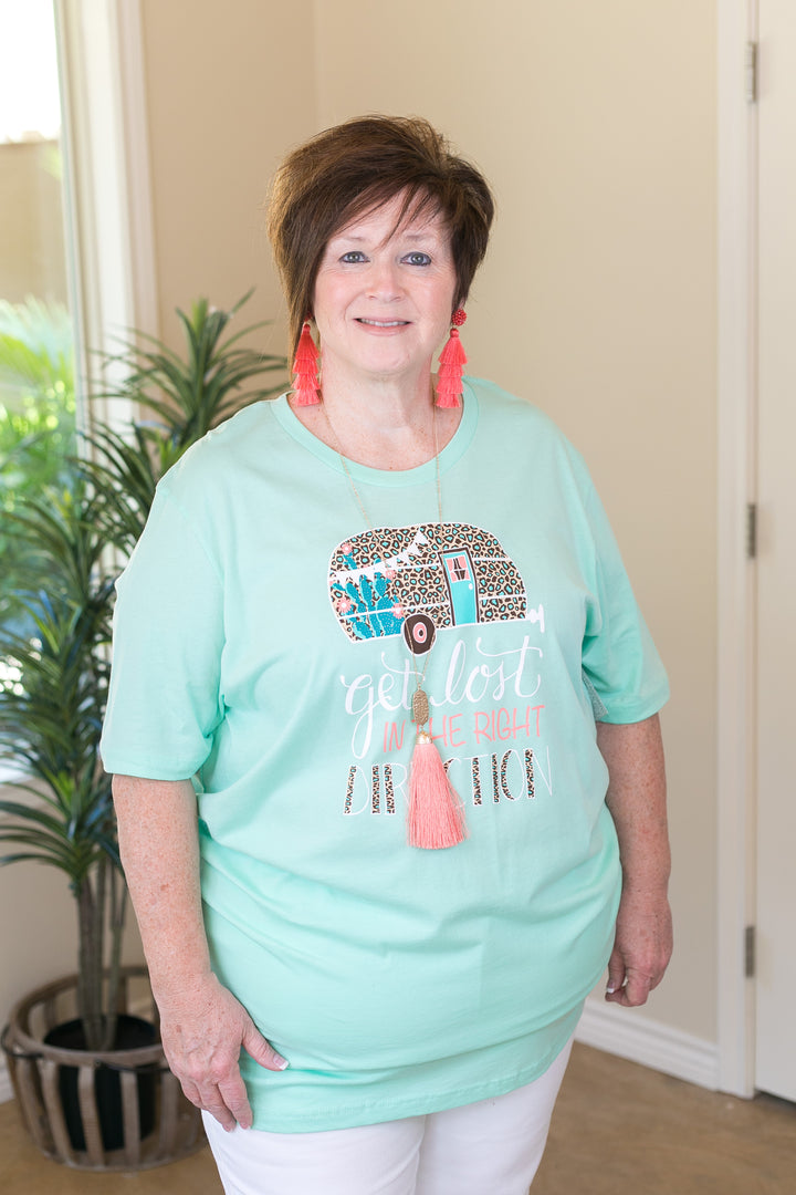 Get Lost In The Right Direction Camper Short Sleeve Tee Shirt in Mint - Giddy Up Glamour Boutique