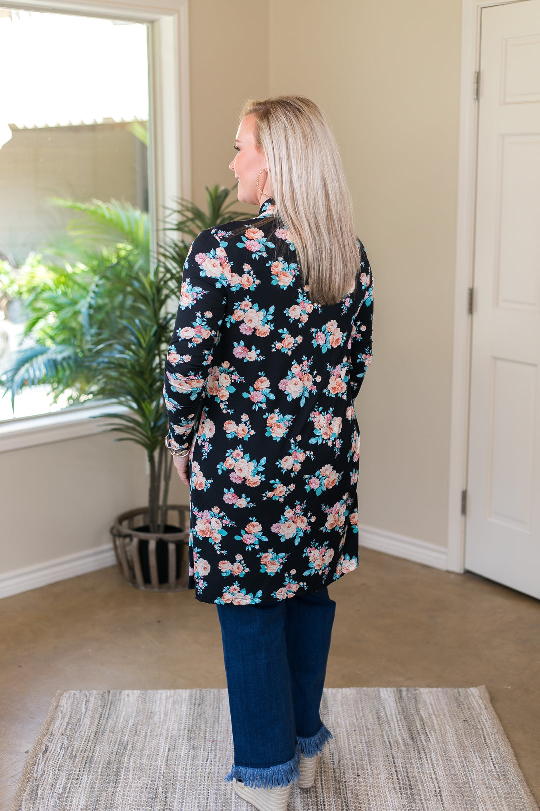 Garden Party Floral Print Super Soft Cardigan in Black - Giddy Up Glamour Boutique