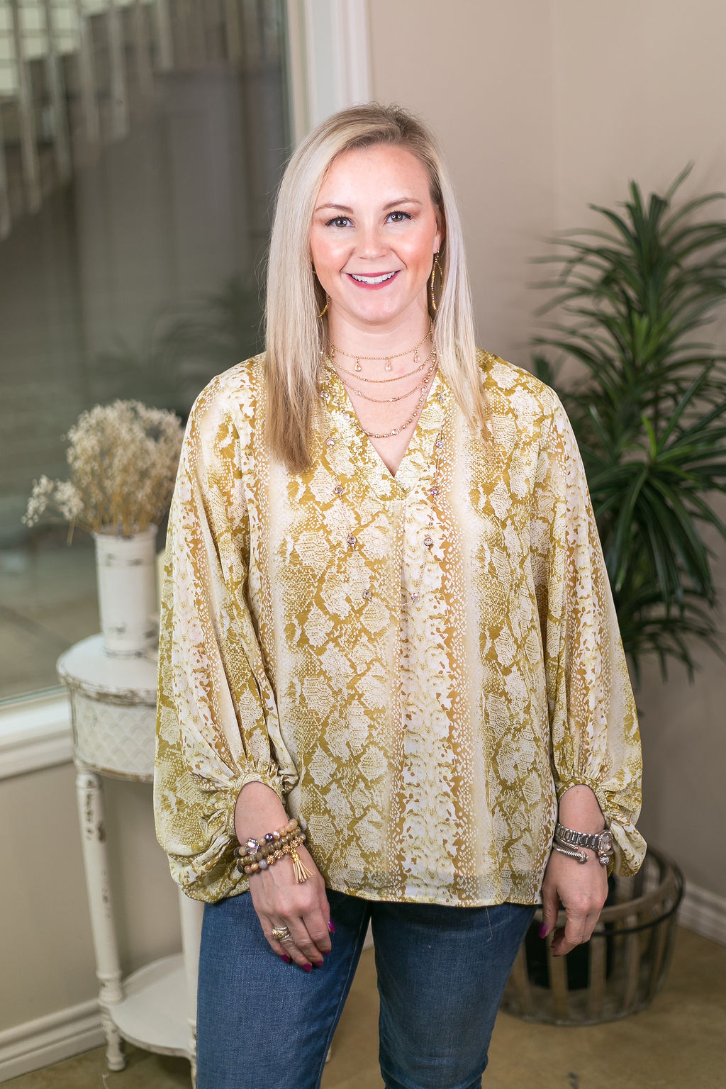 Love is Automatic Snakeskin Puff Sleeve Top in Lime Yellow - Giddy Up Glamour Boutique