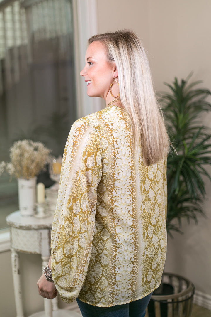 Love is Automatic Snakeskin Puff Sleeve Top in Lime Yellow - Giddy Up Glamour Boutique