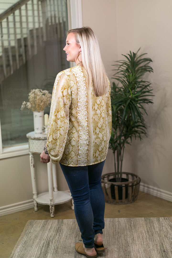 Love is Automatic Snakeskin Puff Sleeve Top in Lime Yellow - Giddy Up Glamour Boutique