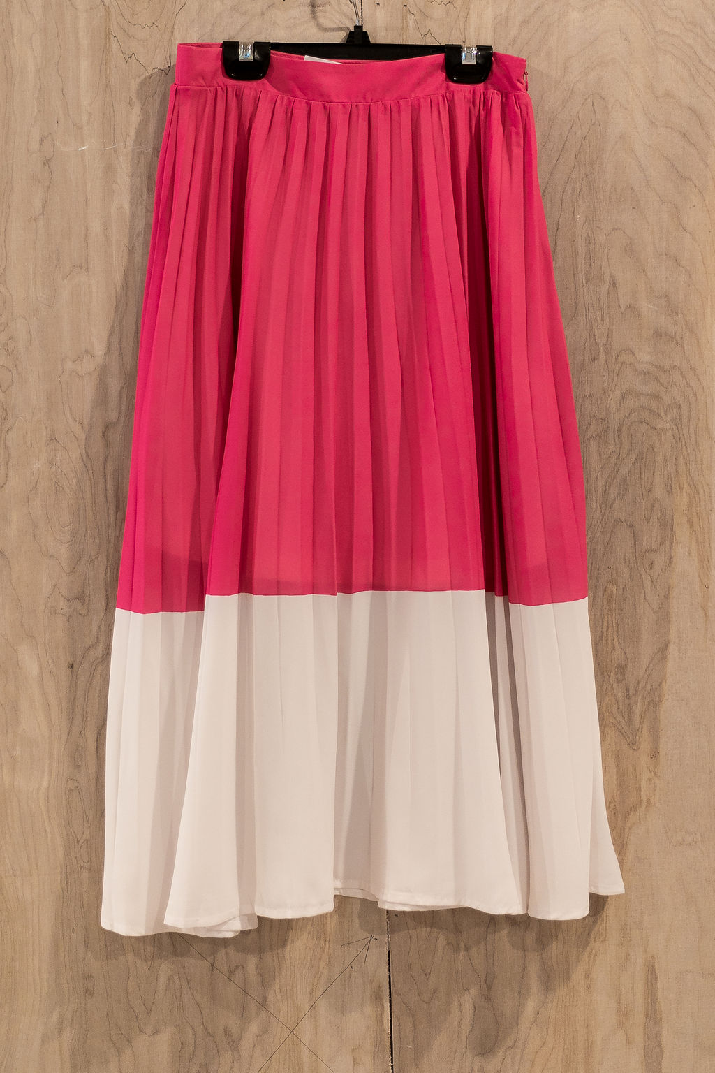 Bright Outlook Color Block High Waist Pleated Midi Skirt in Hot Pink - Giddy Up Glamour Boutique