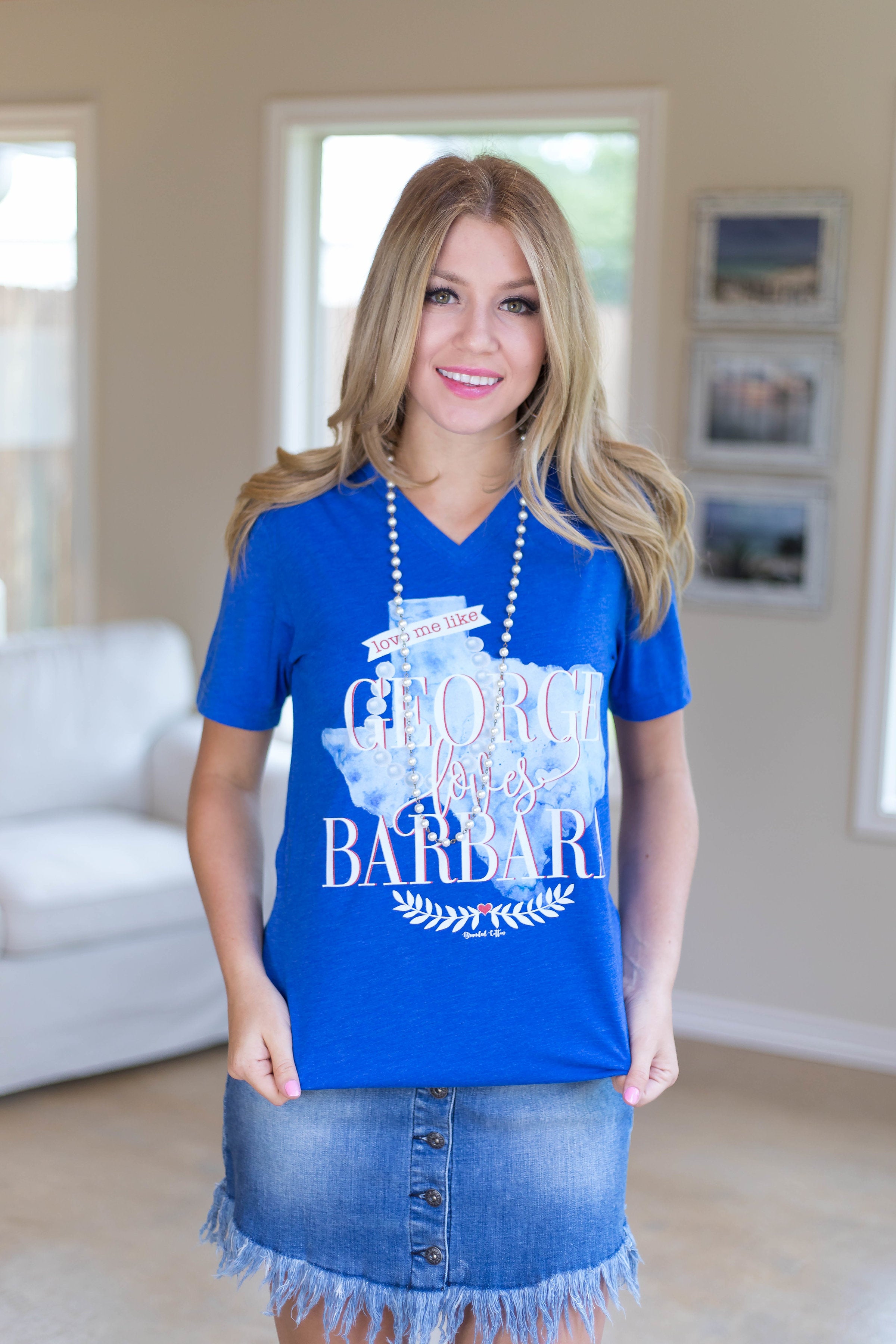 Last Chance Size Small | Love Me Like George Loves Barbara Short Sleeve Tee Shirt in Royal Blue - Giddy Up Glamour Boutique