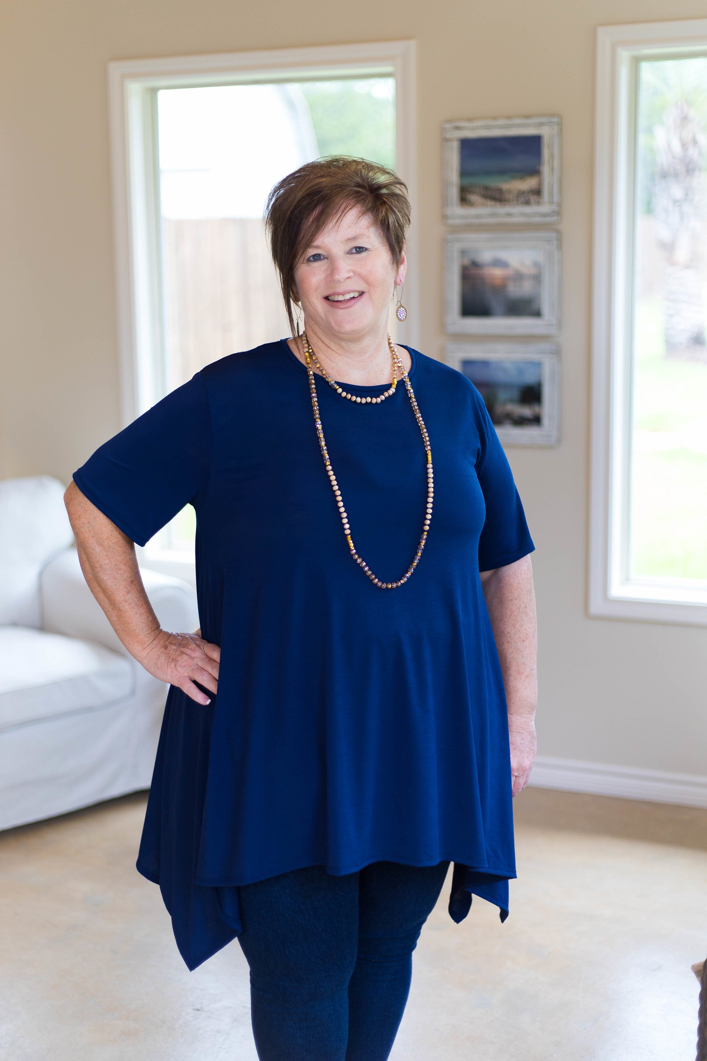 Last Chance Size S & M | Not A Doubt Asymmetrical Hemline Tunic in Navy Blue - Giddy Up Glamour Boutique
