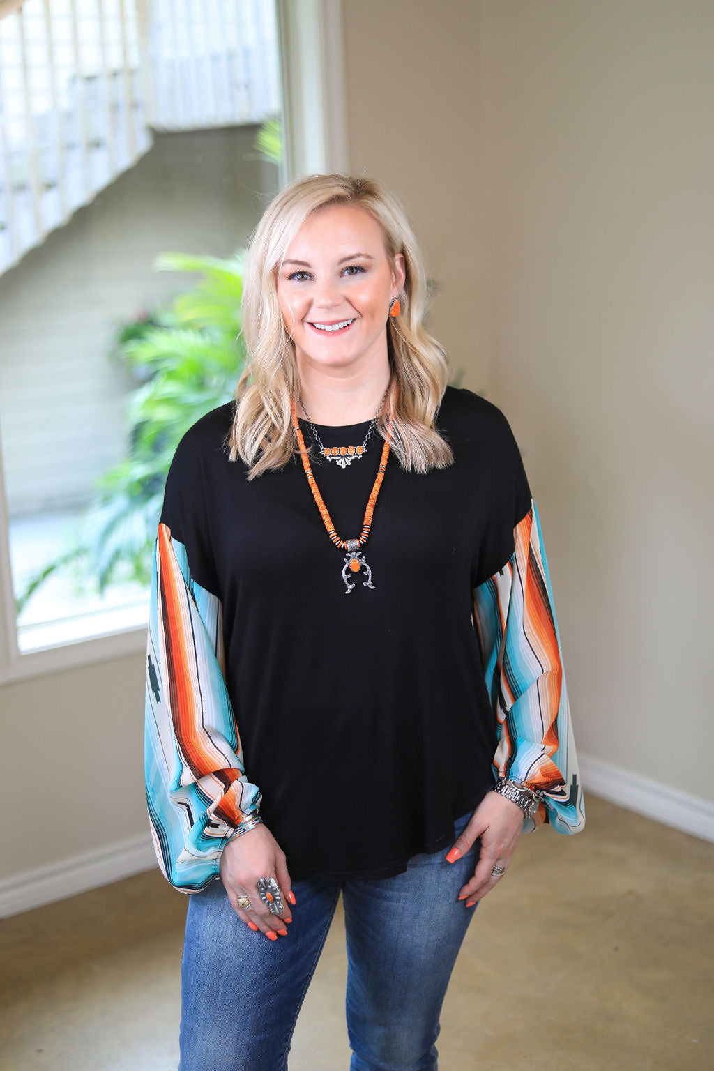 Last Chance Size Small | Mover and Shaker Bishop Puff Sleeve Top in Serape
