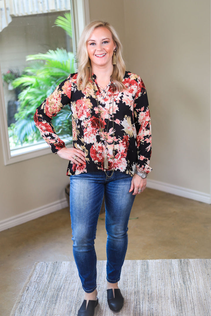All Your Life Long Sleeve Floral Blouse in Black - Giddy Up Glamour Boutique