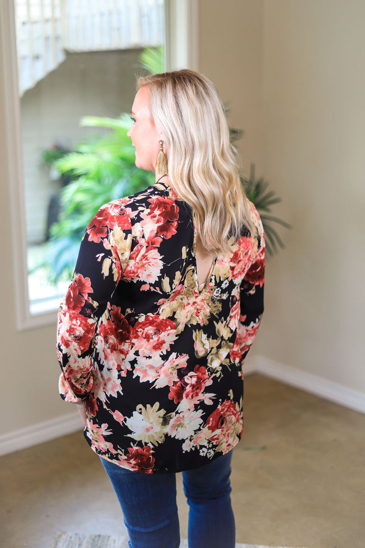 All Your Life Long Sleeve Floral Blouse in Black - Giddy Up Glamour Boutique
