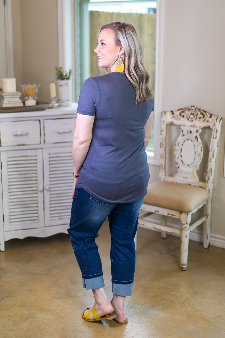 Last Chance Size Small & Med. | Rule The Roost Watercolor Rooster Tee with Keyhole Cutout in Charcoal - Giddy Up Glamour Boutique