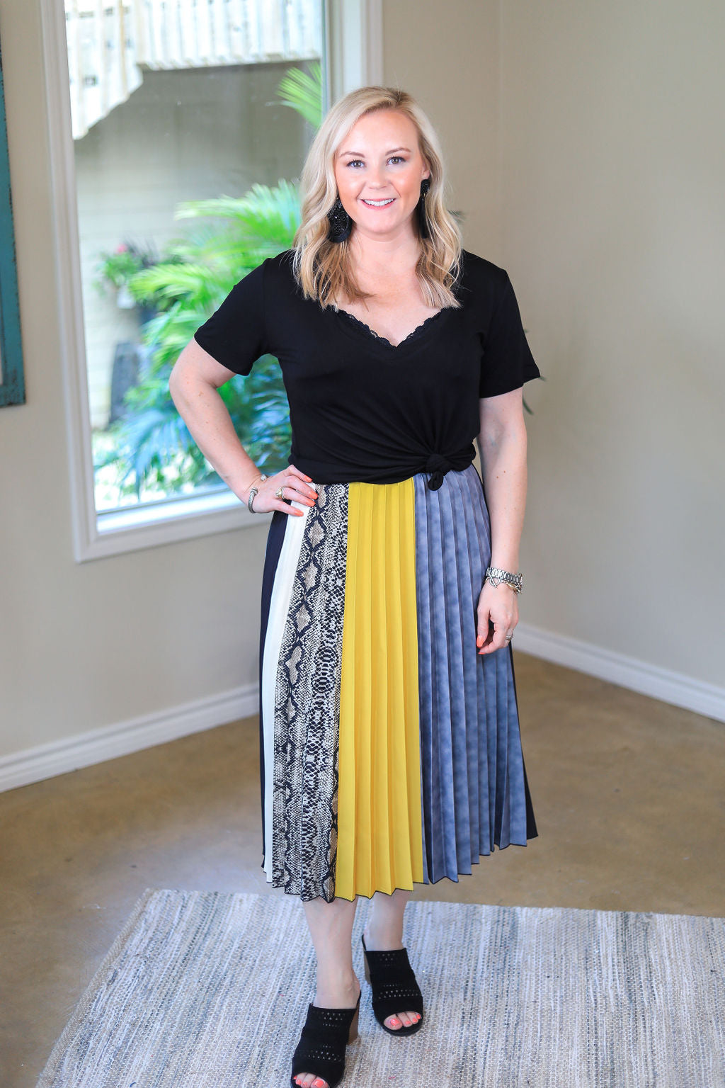 Sugar and Spice Deep V-Neck Short Sleeve Tee in Black - Giddy Up Glamour Boutique