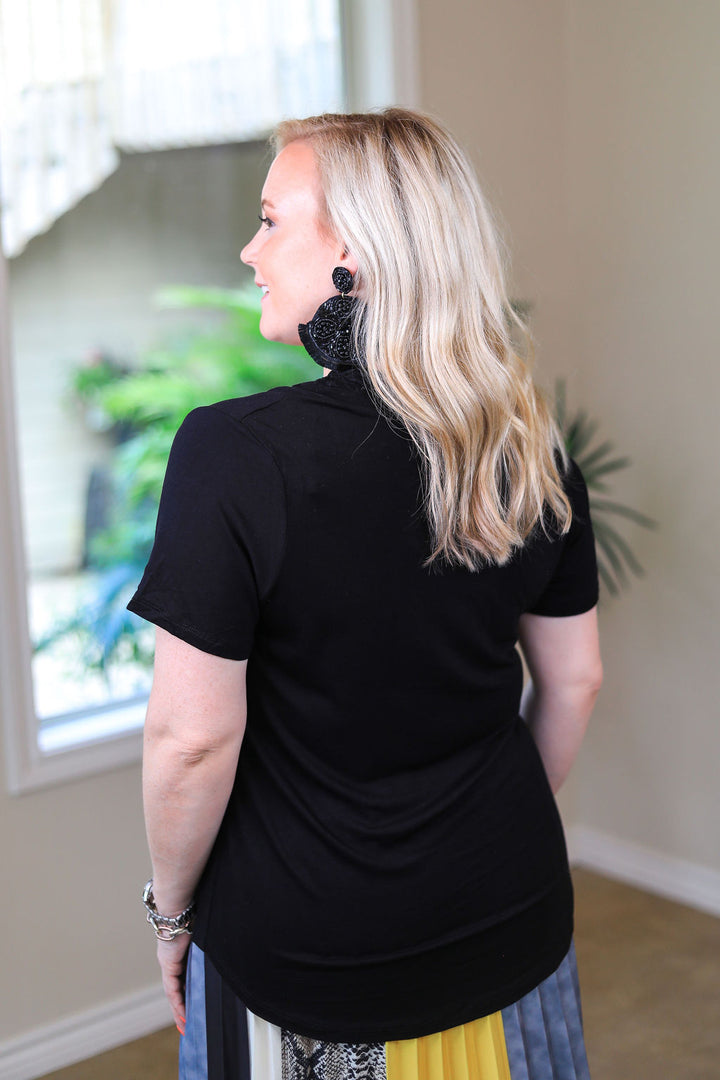 Sugar and Spice Deep V-Neck Short Sleeve Tee in Black - Giddy Up Glamour Boutique