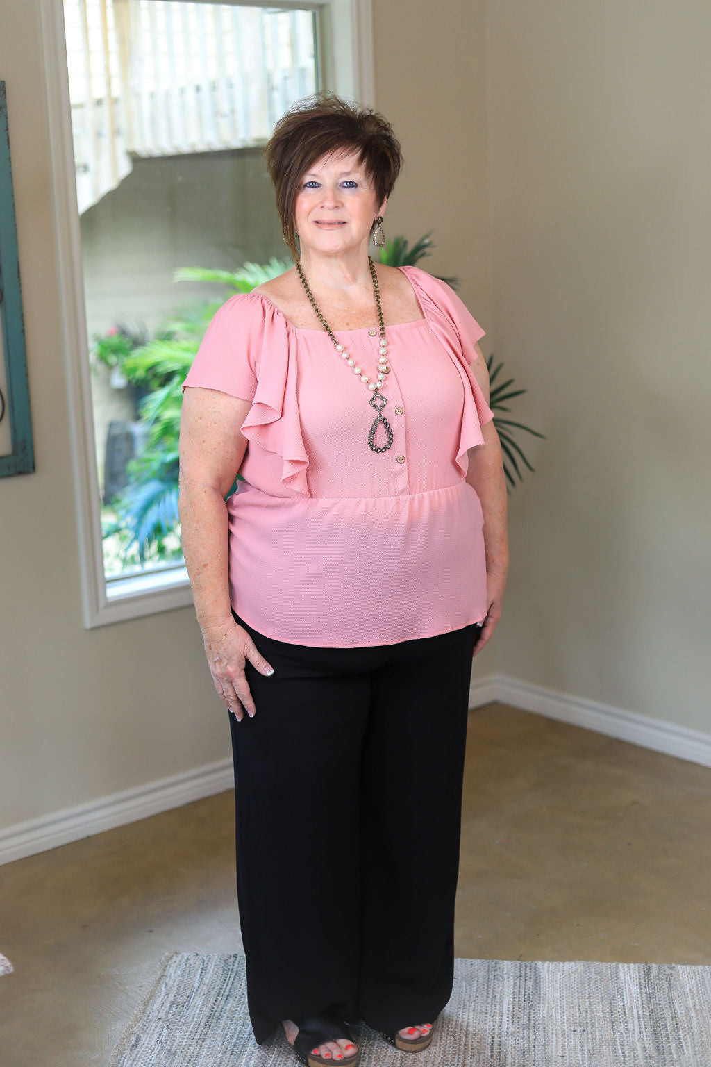 Last Chance Size 2XL & 3XL | Plus Size | Resounding Success Peplum Top with Button Detail in Light Pink - Giddy Up Glamour Boutique